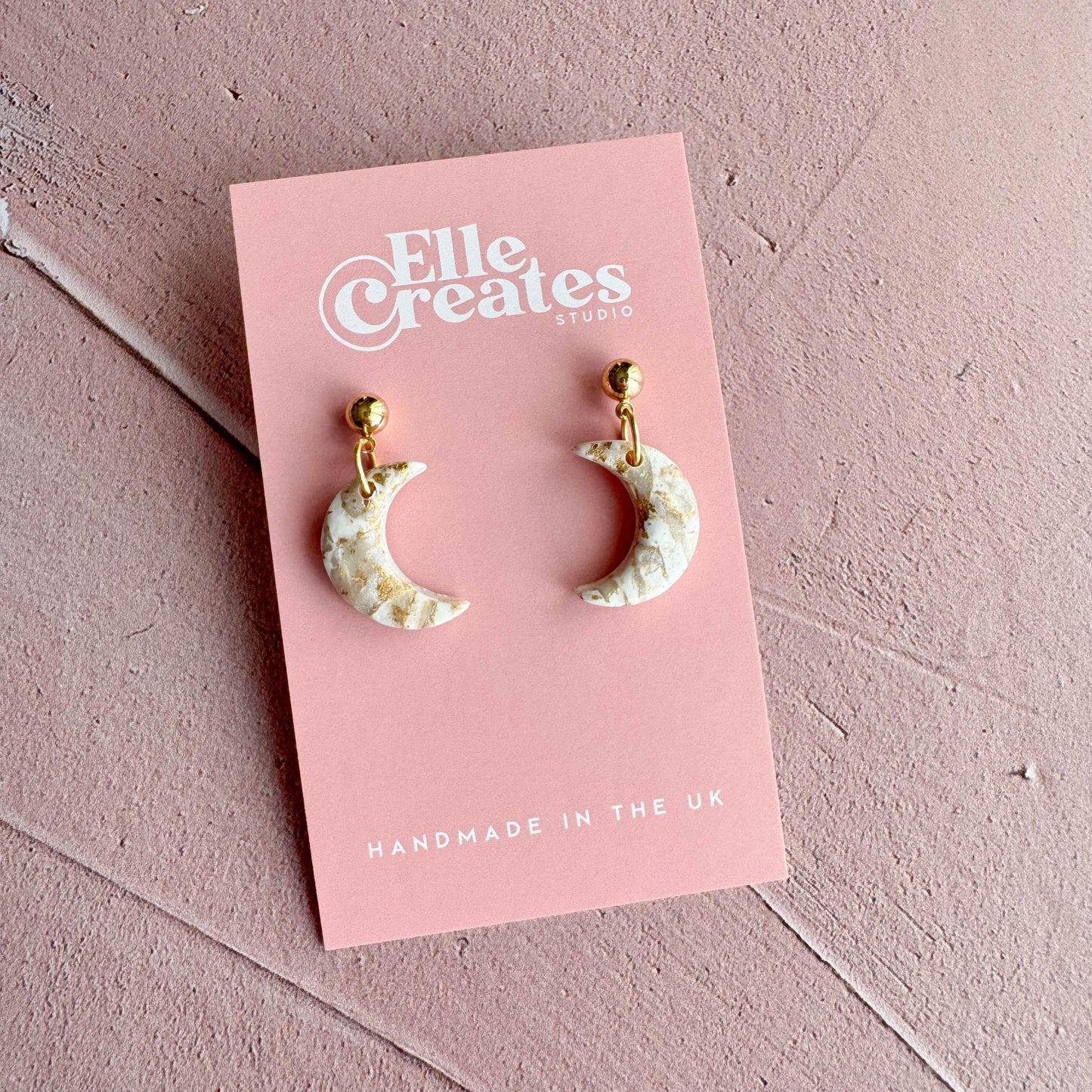 GOLD & WHITE MARBLE MOON STATEMENT EARRINGS
