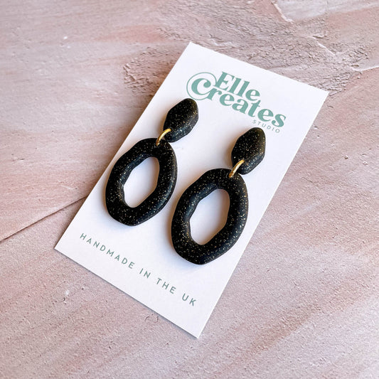 BLACK & GOLD GLITTER STATEMENT EARRINGS