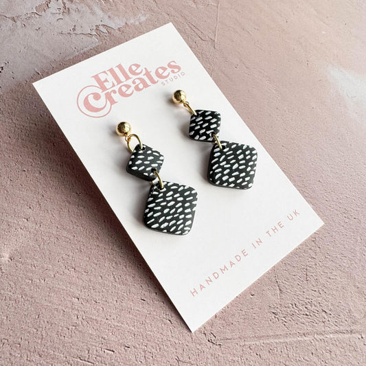 BLACK & WHITE DOTTY DIAMOND STATEMENT EARRINGS
