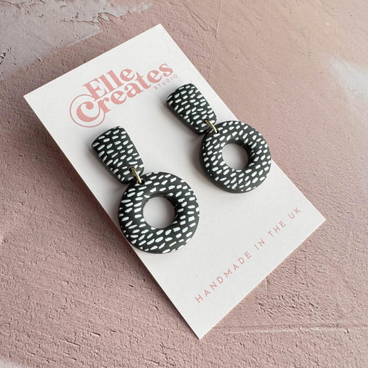 BLACK & WHITE DOTTY DONUT STATEMENT EARRINGS