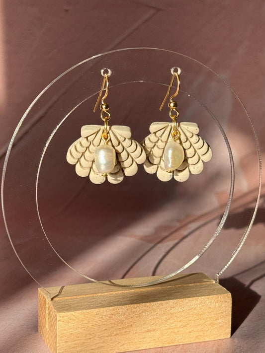 MERMAID SHELL FRESHWATER PEARL STATEMENT EARRINGS