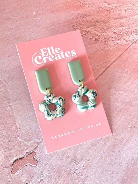 SAGE MARBLE FLOWER STATEMENT EARRINGS