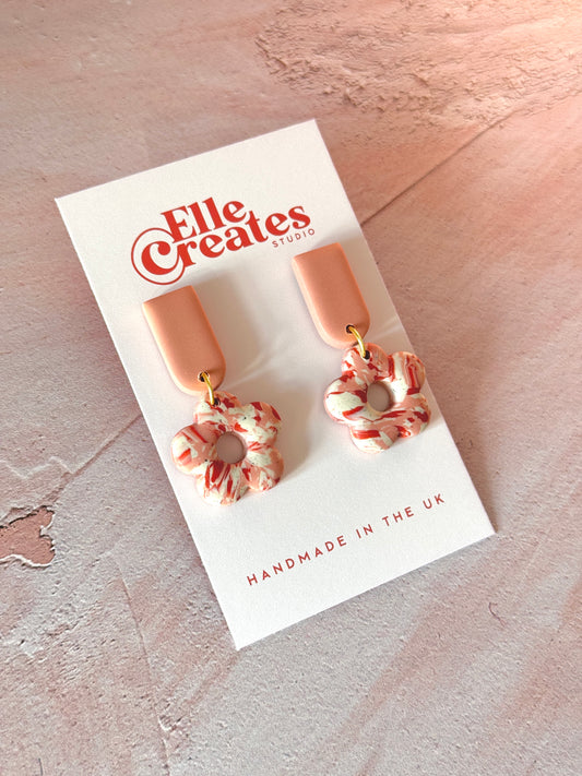 BLUSH MARBLE FLOWER STATEMENT EARRINGS