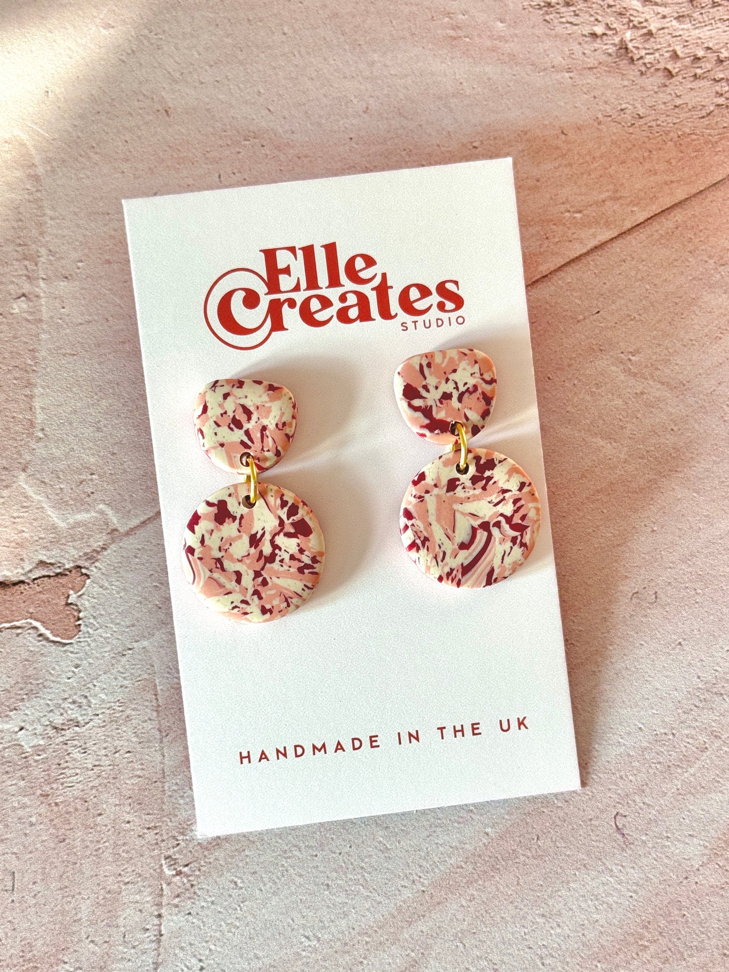 BURGUNDY MARBLE CIRCLE DROP STATEMENT EARRINGS