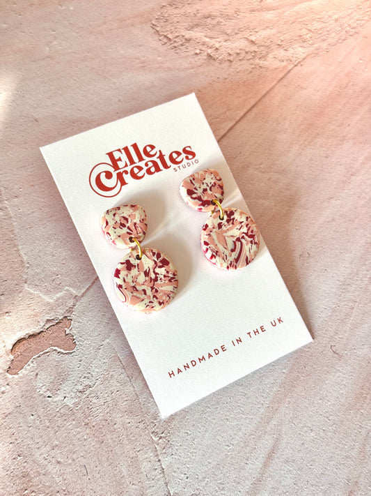 BURGUNDY MARBLE CIRCLE DROP STATEMENT EARRINGS