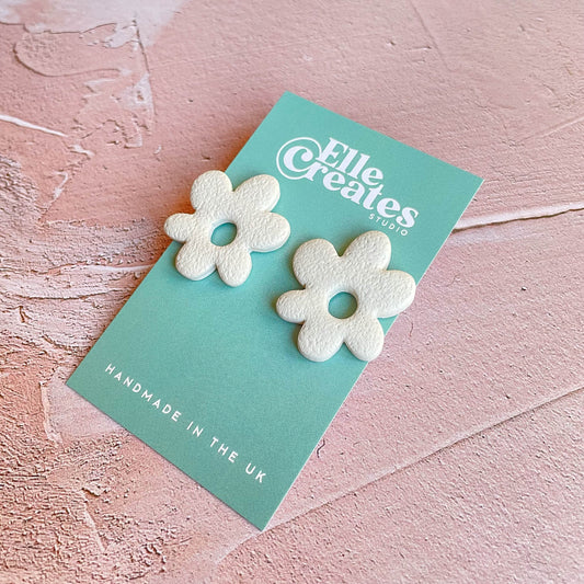 CREAM WONKY DAISY STATEMENT STUD EARRINGS