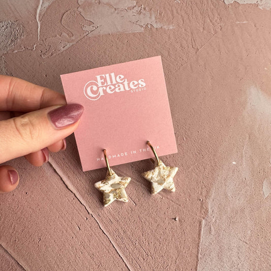 GOLD & WHITE MARBLE STAR STATEMENT EARRINGS