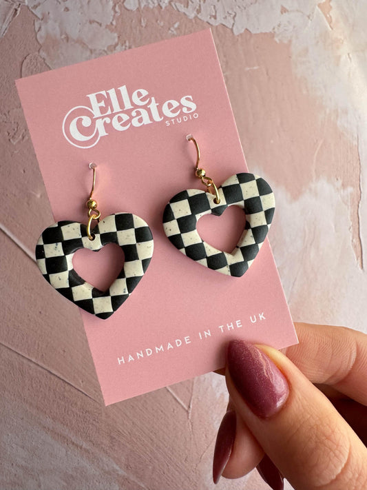 SPECKLED CREAM & BLACK HEART DONUT STATEMENT EARRINGS