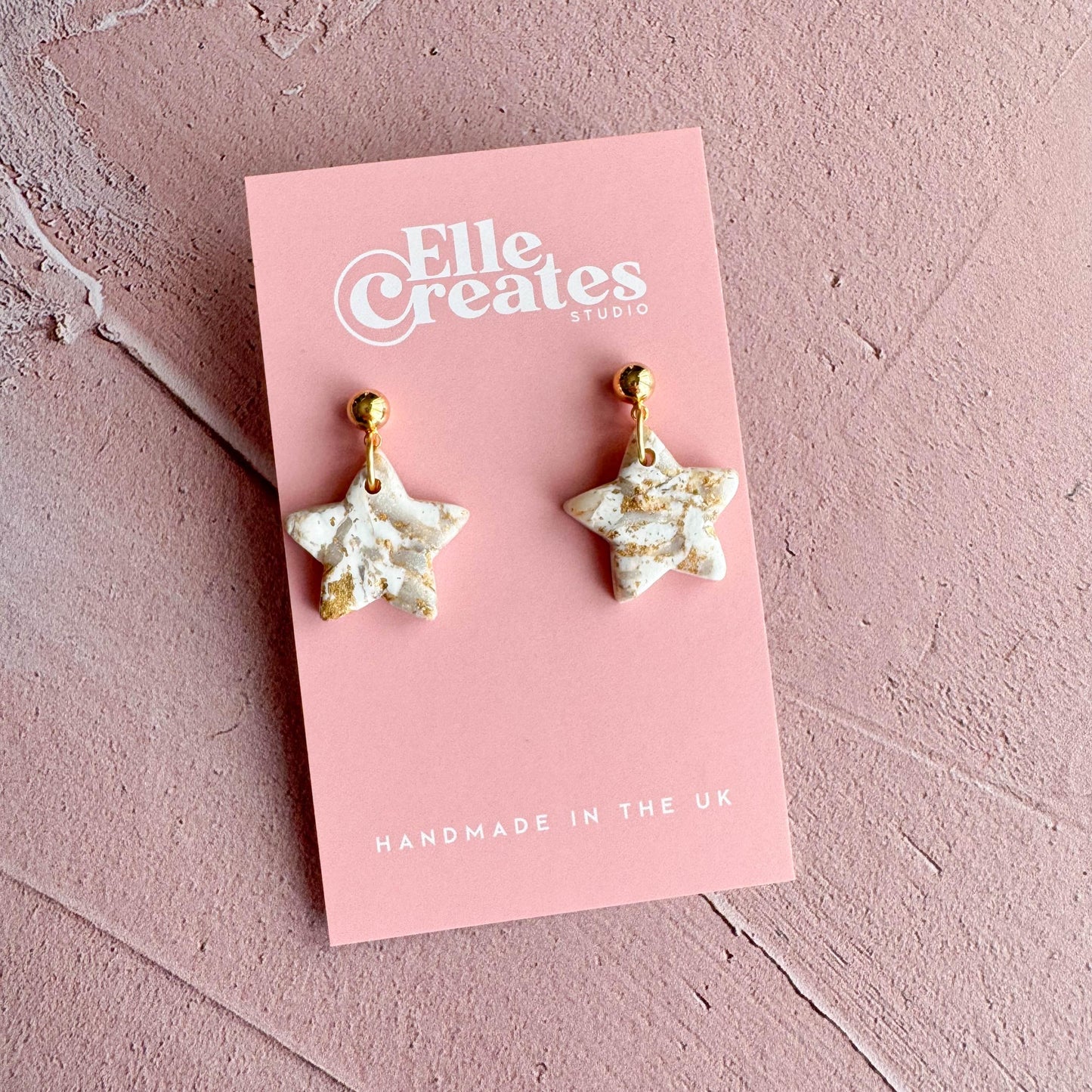 GOLD & WHITE MARBLE STAR STATEMENT EARRINGS
