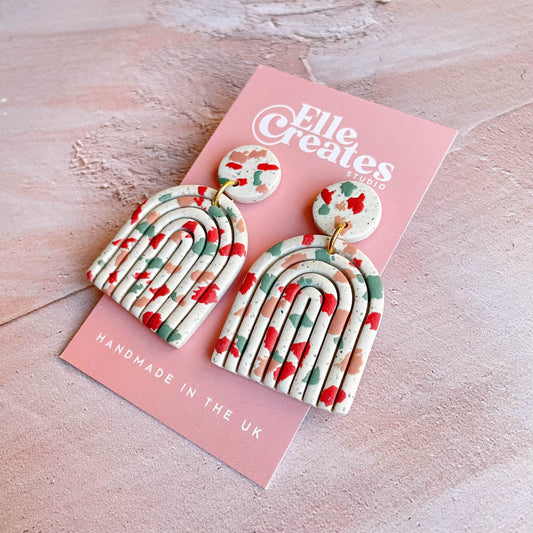 LARGE COLOURFUL TERRAZZO RAINBOW STATEMENT EARRINGS