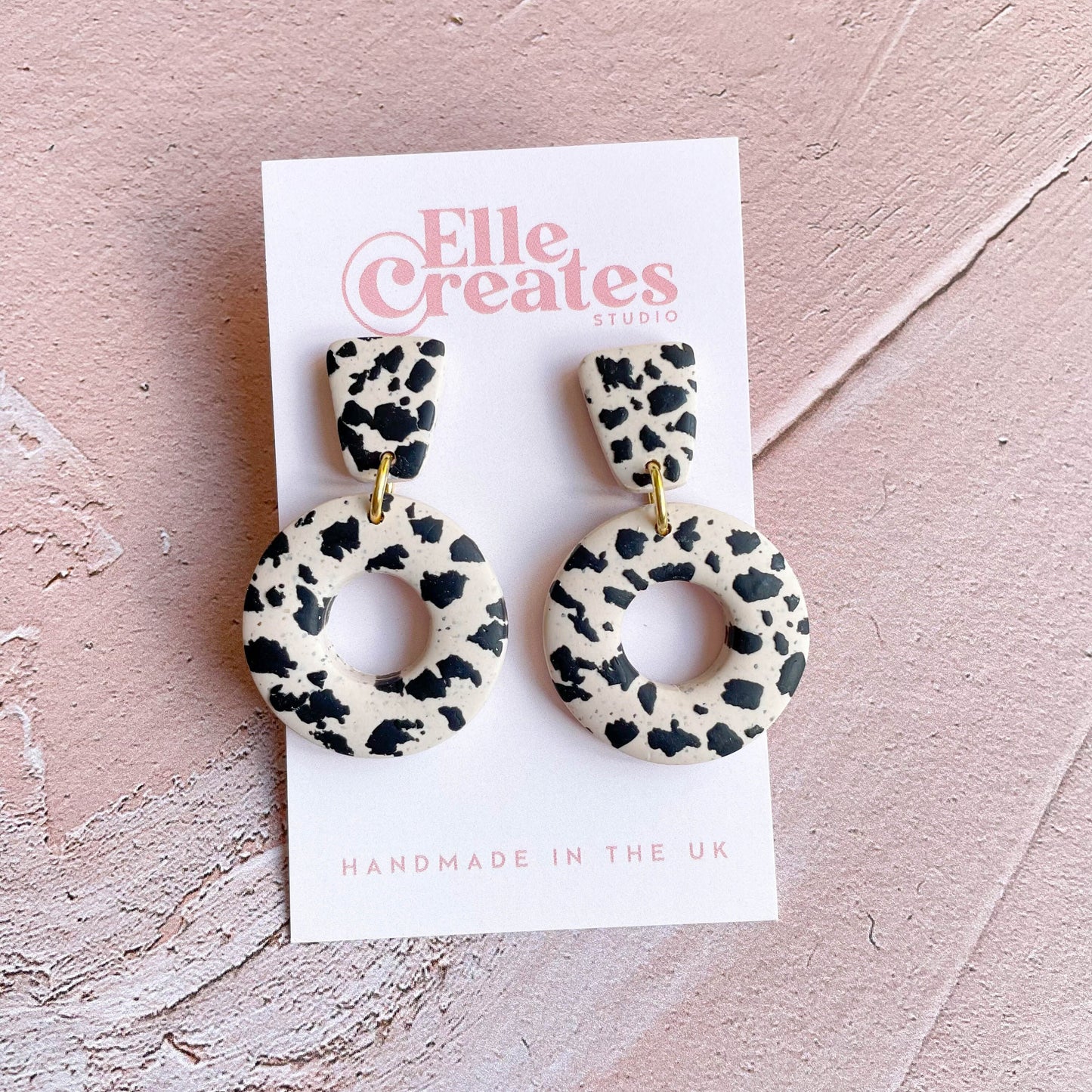 ANIMAL PRINT SPECKLED WHITE & BLACK DONUT STATEMENT EARRINGS