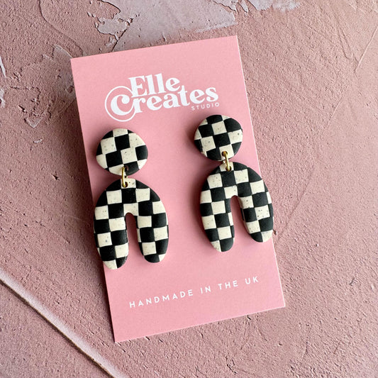 SPECKLED CREAM & BLACK ARCH STATEMENT EARRINGS