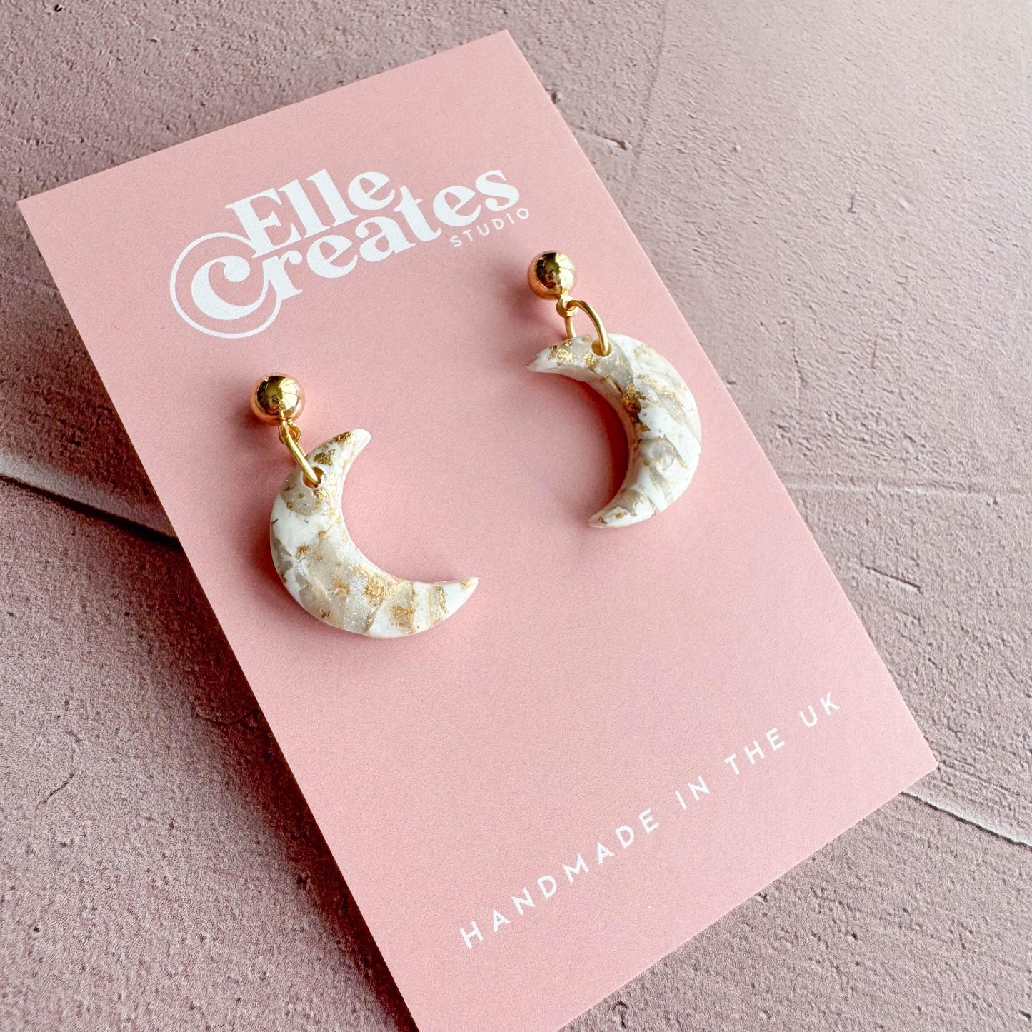 GOLD & WHITE MARBLE MOON STATEMENT EARRINGS