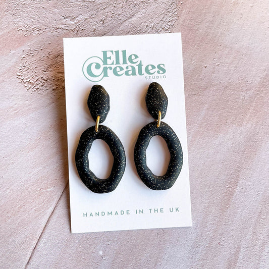 BLACK & GOLD GLITTER STATEMENT EARRINGS