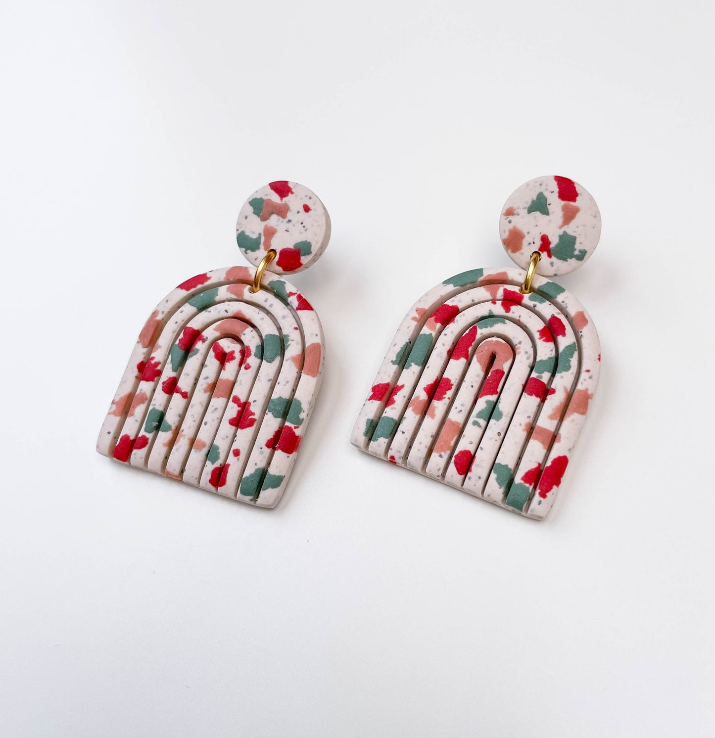 LARGE COLOURFUL TERRAZZO RAINBOW STATEMENT EARRINGS