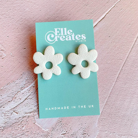 CREAM WONKY DAISY STATEMENT STUD EARRINGS