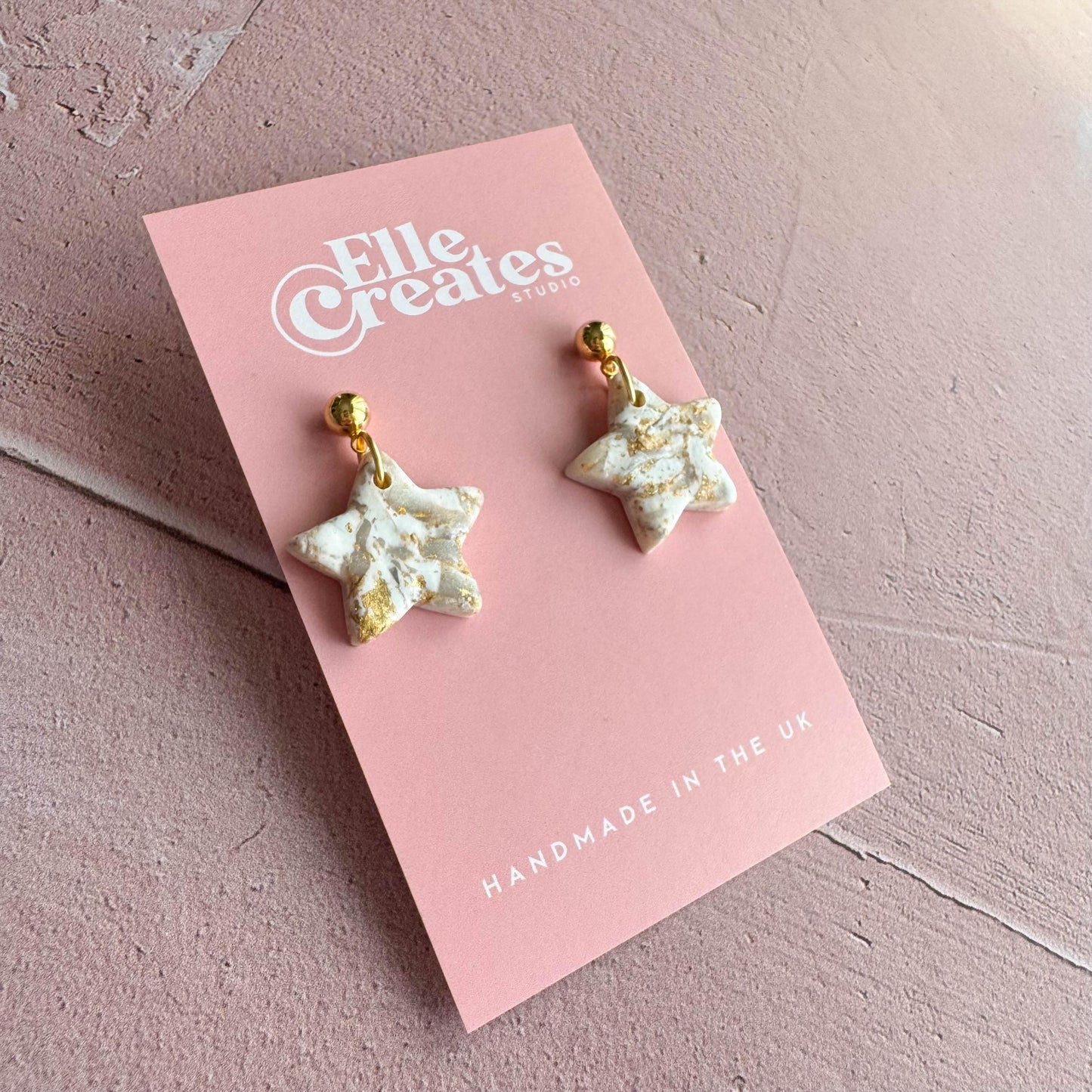 GOLD & WHITE MARBLE STAR STATEMENT EARRINGS