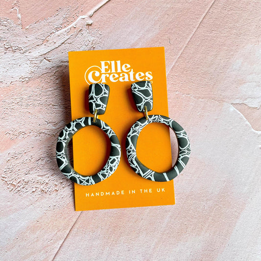 BLACK & WHITE PATTERNED ORGANIC CIRCLE STATEMENT EARRINGS