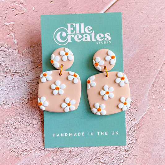 BLUSH DAISY SQUARE STATEMENT EARRINGS