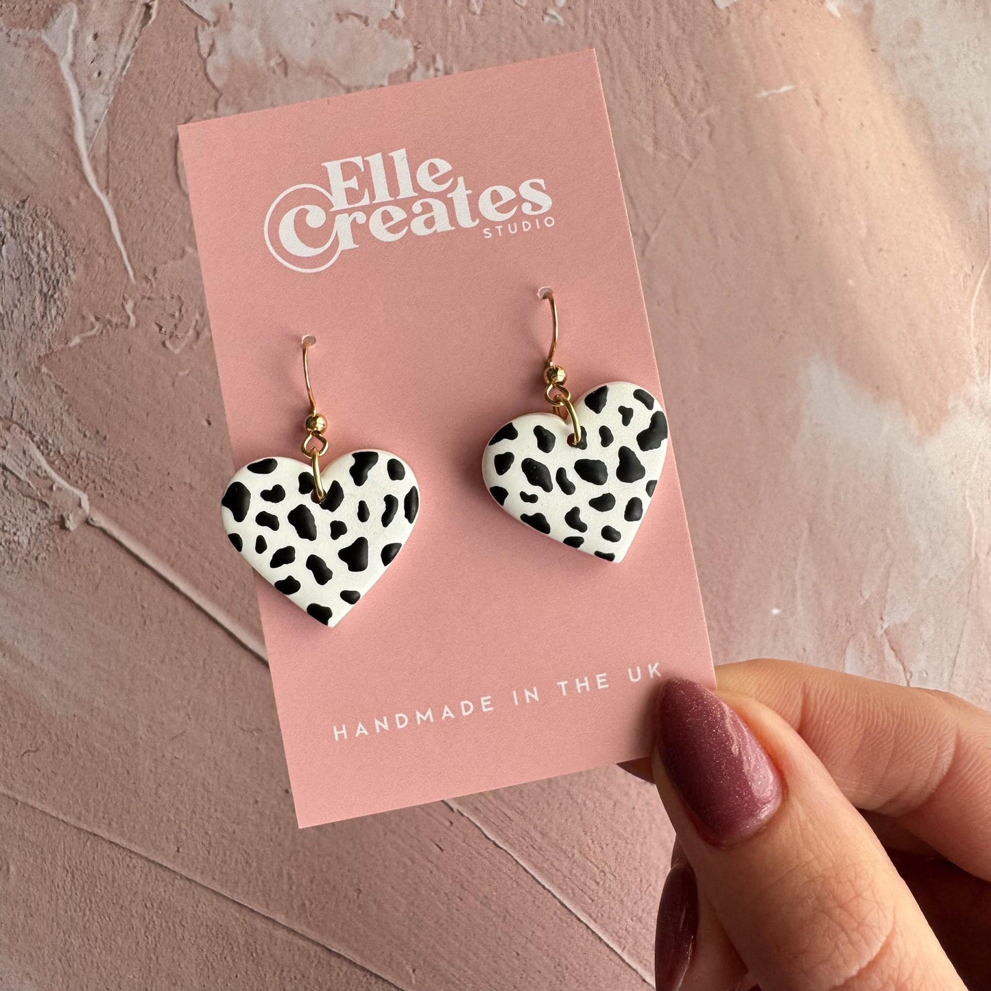 DALMATIAN PRINT HEART STATEMENT EARRINGS