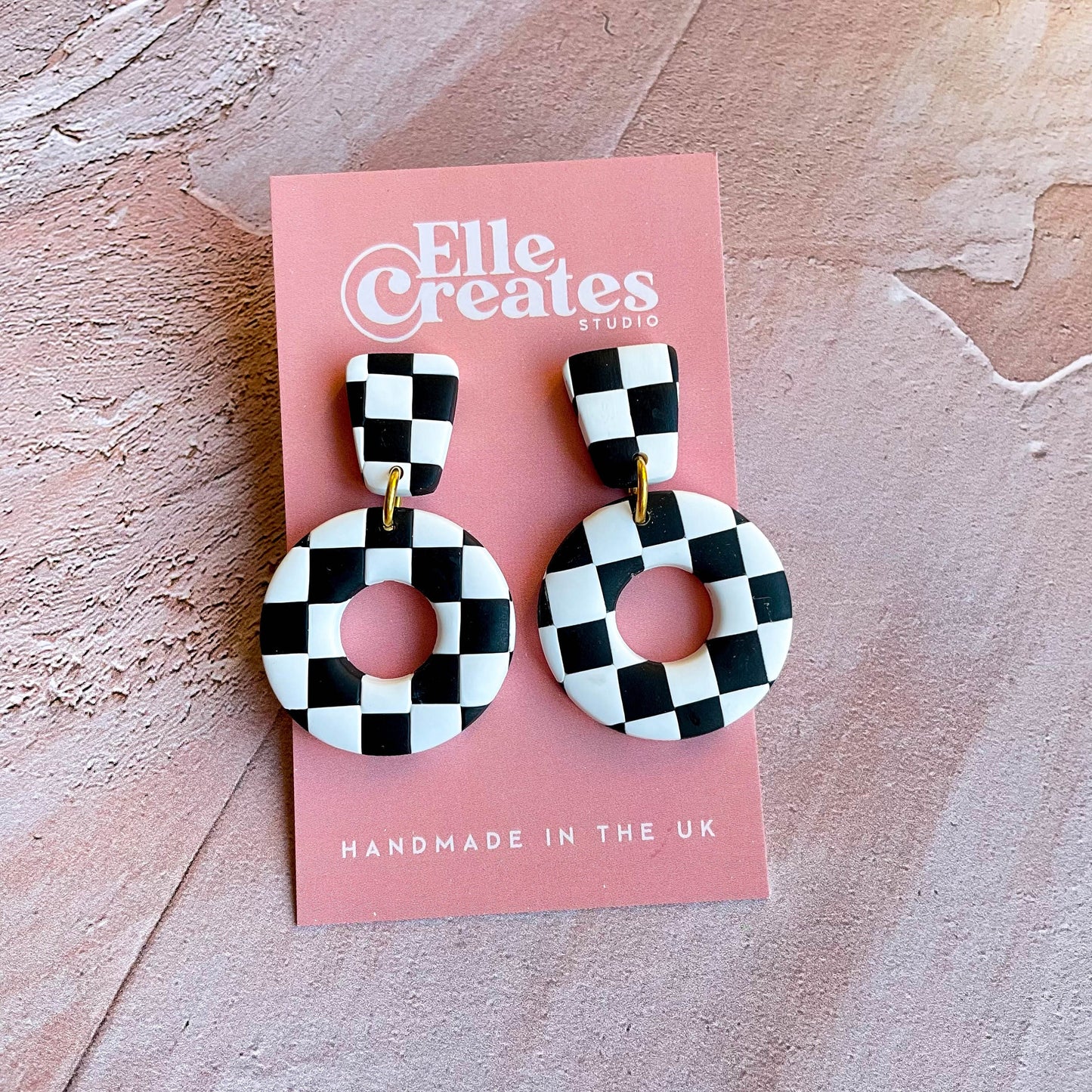 BLACK & WHITE CHECKERED DONUT STATEMENT EARRINGS