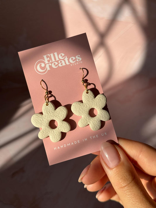 CREAM WONKY DAISY STATEMENT EARRINGS