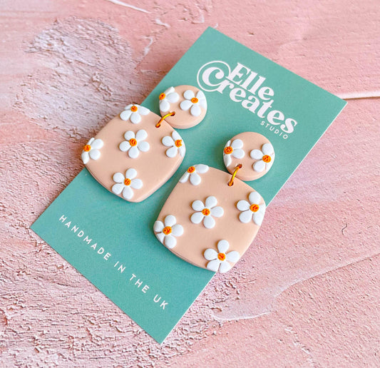BLUSH DAISY SQUARE STATEMENT EARRINGS