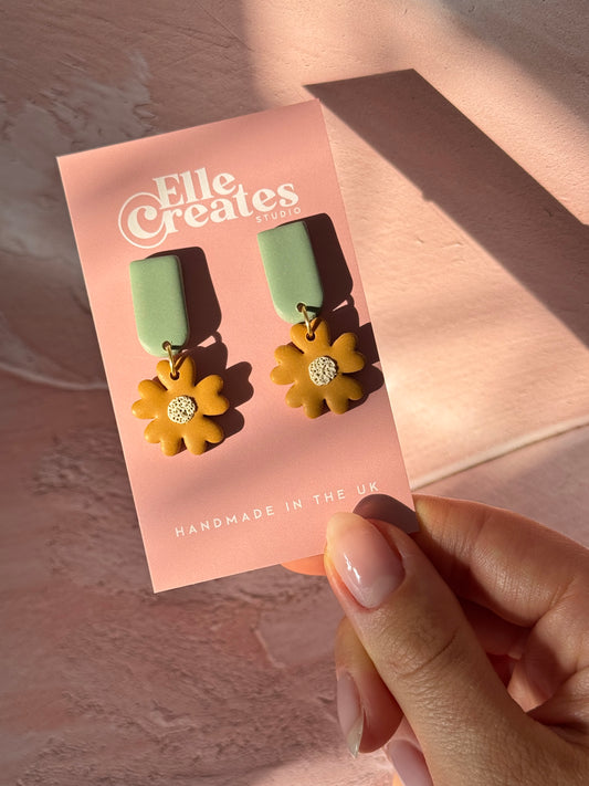 SAGE & MUSTARD FLOWER STATEMENT EARRINGS