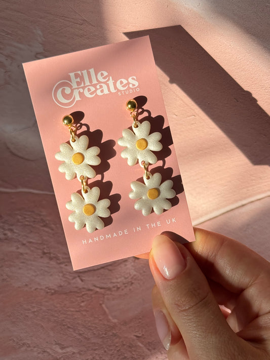 PEARL DAISY DOUBLE DANGLE STATEMENT EARRINGS