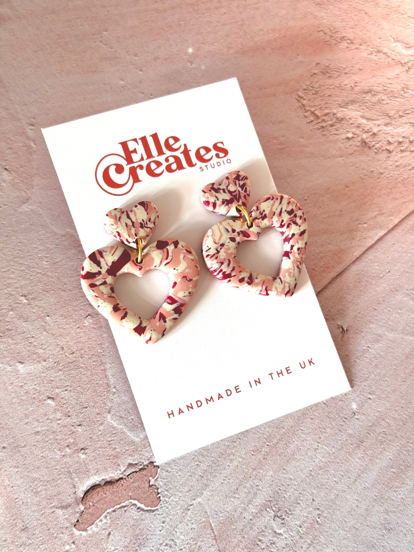 BURGUNDY MARBLE HEART STATEMENT EARRINGS