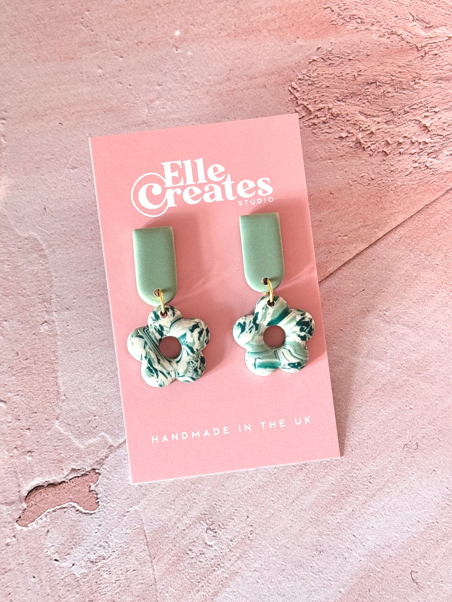 SAGE MARBLE FLOWER STATEMENT EARRINGS