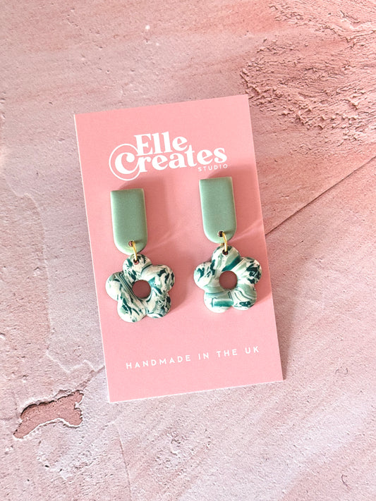 SAGE MARBLE FLOWER STATEMENT EARRINGS