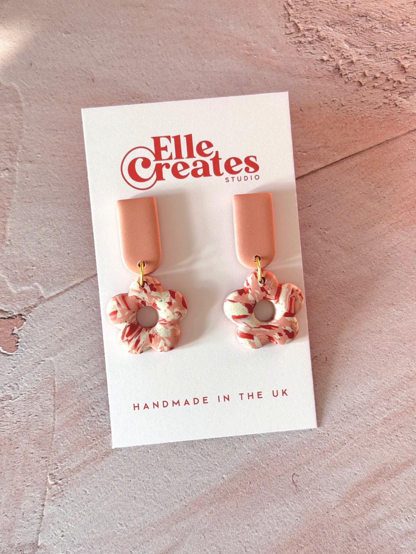 BLUSH MARBLE FLOWER STATEMENT EARRINGS