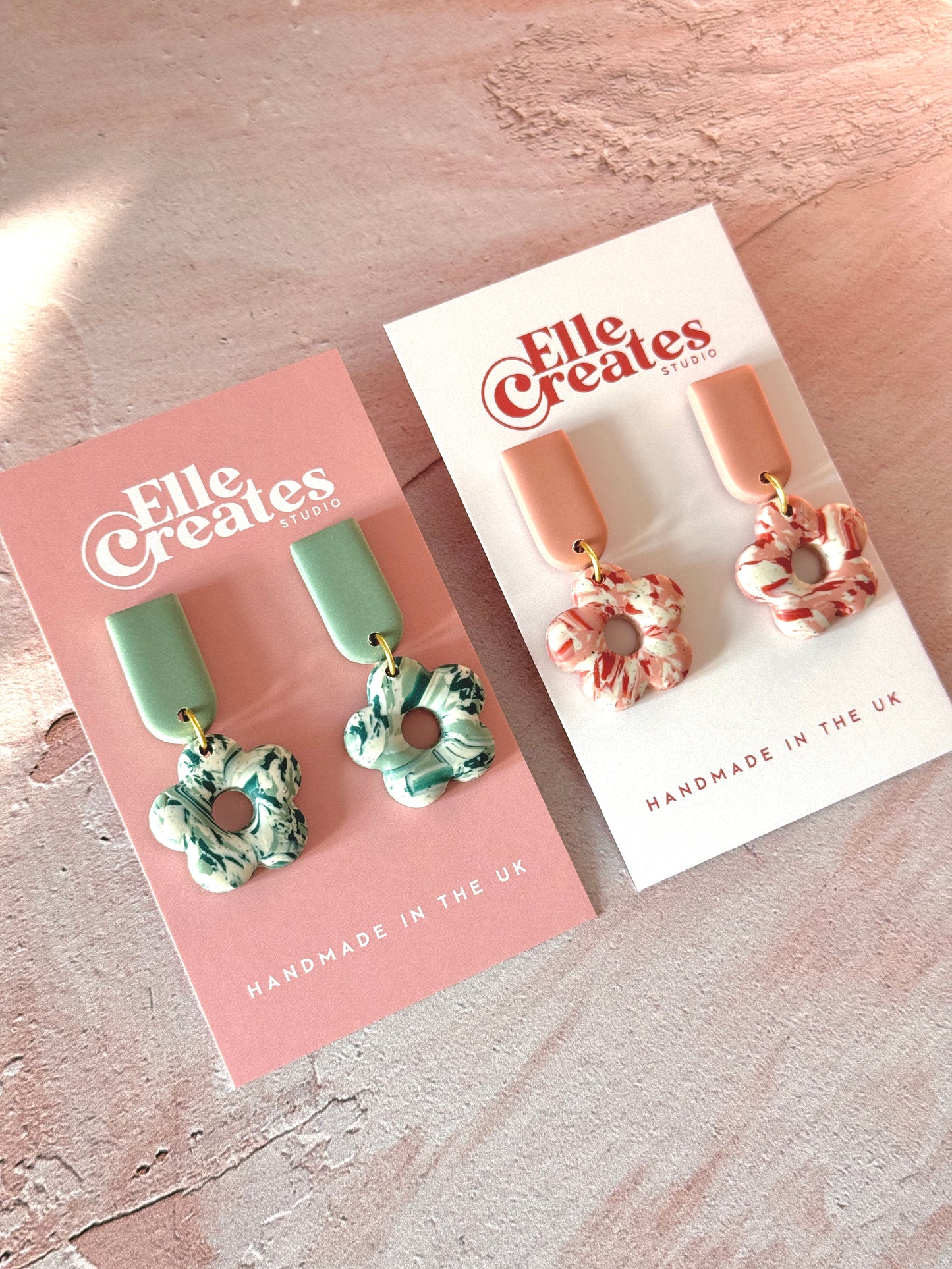 SAGE MARBLE FLOWER STATEMENT EARRINGS
