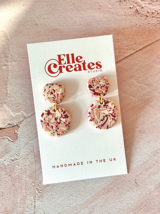 BURGUNDY MARBLE CIRCLE DROP STATEMENT EARRINGS