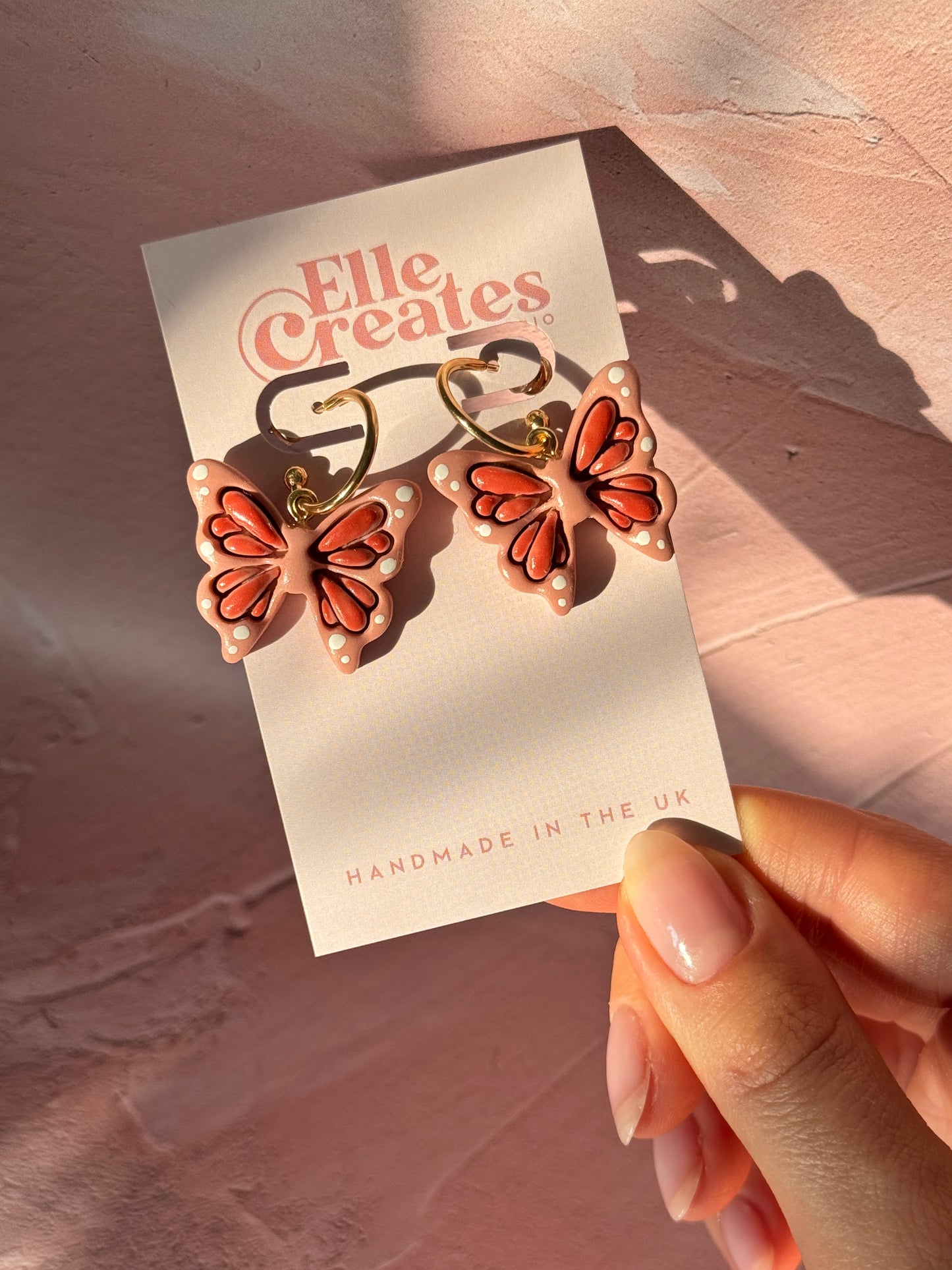 BLUSH BUTTERFLY HOOP EARRINGS