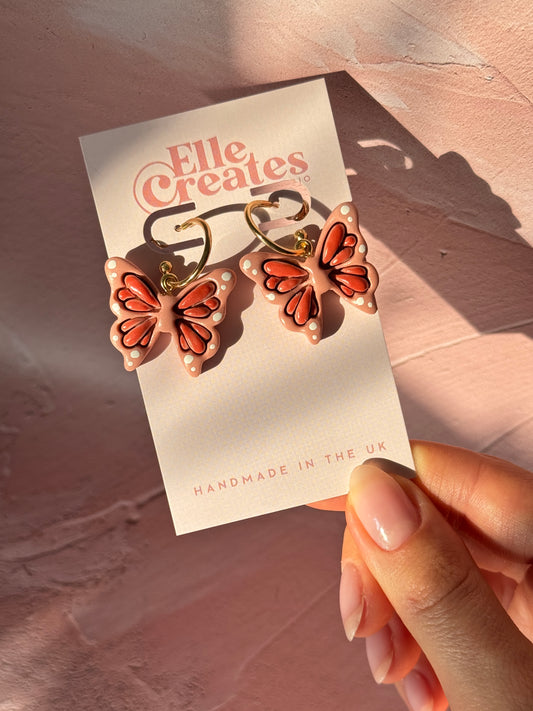 BLUSH BUTTERFLY HOOP EARRINGS