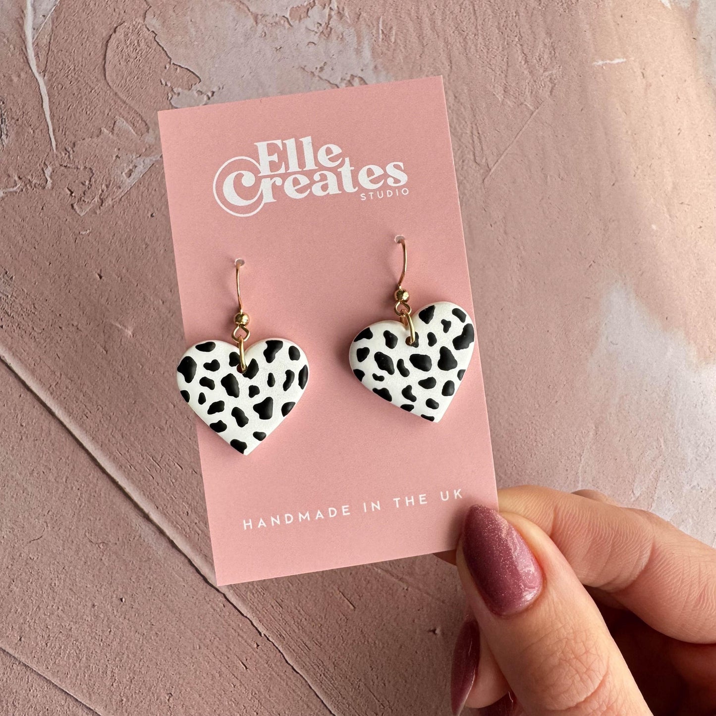 DALMATIAN PRINT HEART STATEMENT EARRINGS