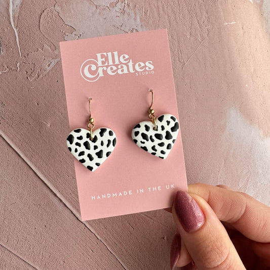 DALMATIAN PRINT HEART STATEMENT EARRINGS