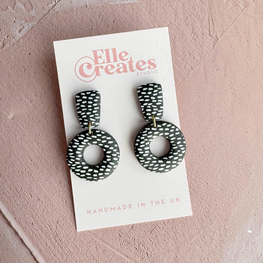 BLACK & WHITE DOTTY DONUT STATEMENT EARRINGS