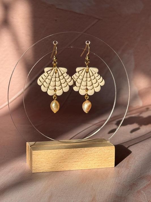 MERMAID SHELL FRESHWATER PEARL STATEMENT EARRINGS