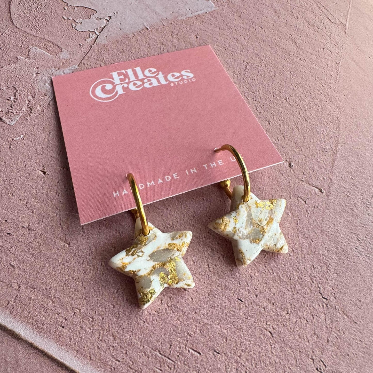 GOLD & WHITE MARBLE STAR STATEMENT EARRINGS