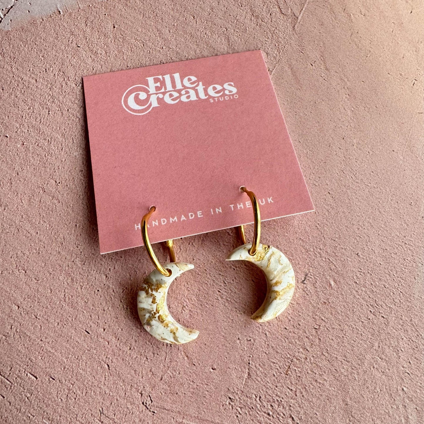 GOLD & WHITE MARBLE MOON STATEMENT EARRINGS