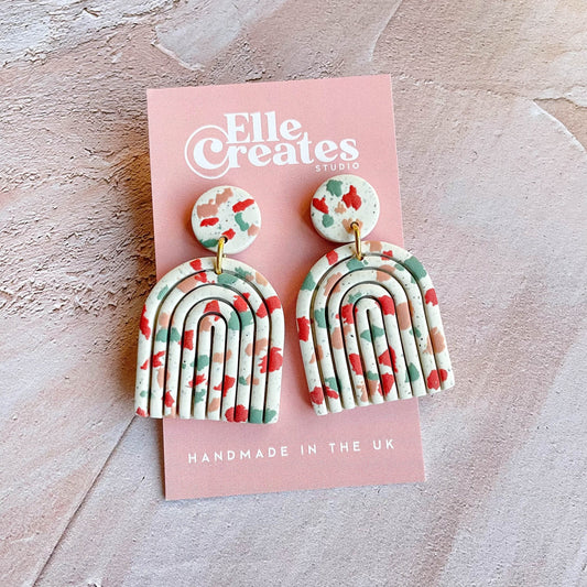 LARGE COLOURFUL TERRAZZO RAINBOW STATEMENT EARRINGS