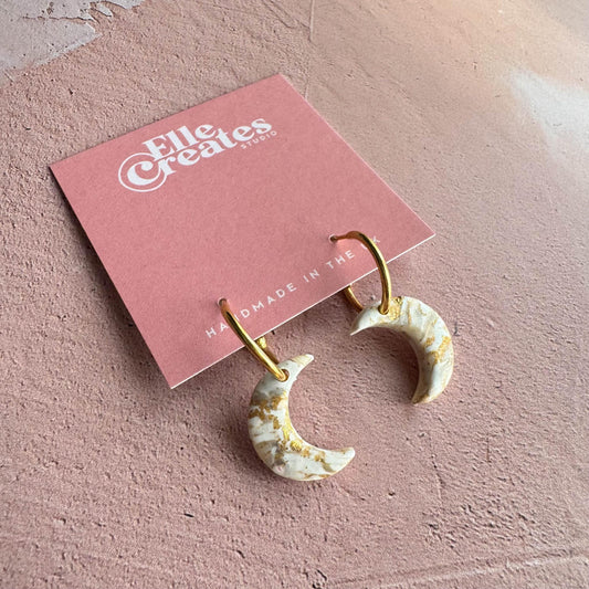 GOLD & WHITE MARBLE MOON STATEMENT EARRINGS